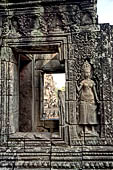 Angkor Thom - Bayon temple, central terrace, bas reliefs of the vestibule, apsara 